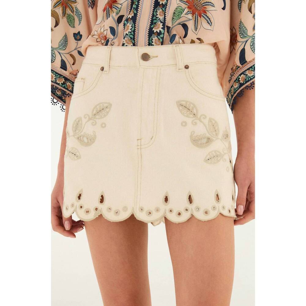 FARM Rio Cream Scalloped Embroidered Mini Skirt NWOT